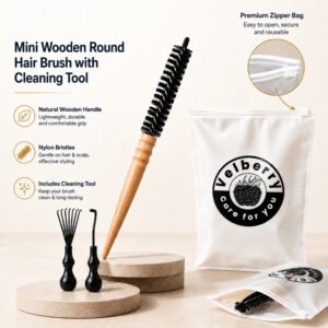 Home mini wooden round hair brush with cleaning tool